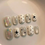 Yeknu  30Pcs Green Snake Eye Cat Eye Press On Nails Short Square Fake Nails with Star Reusable Full Cover Artificial Nail Tip for Women