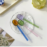 Yeknu  Long handled Scoop Glass Spoon Dessert Spoon Teaspoon high Borosilicate  Spoon Coffee Tableware Gift Tea Spoons for Ice Cream