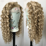 Yeknu  Loose Curly Synthetic Lace Front Wigs for Women Ash Blonde Wig Glueless Pre Plucked Dirty Blonde Deep Curly 13X4 Lace Frontal