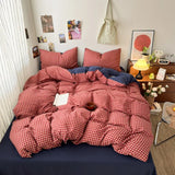 Yeknu  New plaid printing retro cloud double-layer yarn four-piece set, bedding, student dormitory single 3-piece set