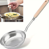 Yeknu  Stainless Steel Colander with Wooden Handle - Fine Mesh Skimmer Spoon for Cooking, Food Prep  Grease Filtering for Pasta Noodles