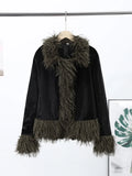 Yeknu  Vintage Patchwork Women's Faux Fur Coat Urban Full Sleeve Elegant Thicken Female Jacket Autumn Winter Lady Streetwear