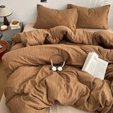Yeknu  Bed Four-Piece Set High Gram Weight Cationic Jacquard Solid Color Quilt Cover Student Dormitory Bed Sheet Three-Piece Set