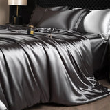 Yeknu  Luxury Mulberry Silk Duvet Cover Set High End Satin Solid Color Quilt Cover and Pillowcases Soft Silky King Size Comforter Cover