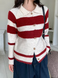 Yeknu  Knitted Autumn Winter Cardigan Women Striped Print Fashion Korean Style Ladies Cardigans Loose Casual Woman Sweater Coats