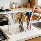 Yeknu  1pc Acrylic Straw Holder Box Kitchen Countertop Silverware Holder Plastic Storage Container for Spoon Fork Knife Utensils
