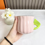 Yeknu  Gold Edged Green Leaf Handle Mugs, Ceramic High Temperature Resistant Solid Color Drinking Cup, Breakfast Coffee Milk Tea, 320ML