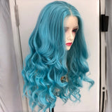 Yeknu  13X4 Light Blue Long Synthetic Lace Front Wig Natural Body Wave Sky Blue Colored Hair Lace Frontal Wigs for Women Party Cosplay
