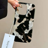 Yeknu Gradient Ink Marks Laser Phone Case For Phone 16 15 14 13 12 11 Pro Max XS X XR 7 8 Plus Stylish Leopard Print Back Bumper Cover