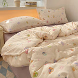 Yeknu 100% Cotton Bedding Set Cartoon Cute Animals Duvet Cover Set Bed Linen Flat Sheets Set 2 Pillowcases Single Double Queen Size