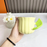 Yeknu  Gold Edged Green Leaf Handle Mugs, Ceramic High Temperature Resistant Solid Color Drinking Cup, Breakfast Coffee Milk Tea, 320ML