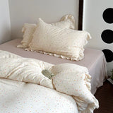 Yeknu INS Princess Ruffle Edge Gauze 100% Cotton Pillow Case Breathable Duvet Cover Without Filler 3PCS Floral Home Bedding Set