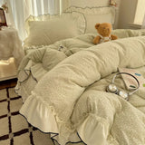 Yeknu  Class A French style printing lace four-piece set, simple small fresh bedding three-piece set