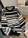 Yeknu  Women's Striped Pullover Cashmere Sweater Harajuku Korean Y2k Long Sleeves O-Neck Cashmere Sweaters Jumper Vintage 2000s Clothes