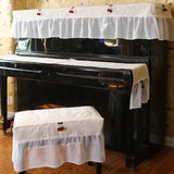 Yeknu  American Country Sle Small Cherry Cotton Linen Piano Towel Lace  Piano Cover Bench Cuion Dustproof Protective Cover