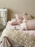 Yeknu  Romantic Floral Jacquard Cotton Flannel Bedding Set, 4-Piece Cozy Queen Size Duvet Cover for Winter, Soft Brushed Cotton Bed Set