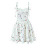 Yeknu  New Summer Sleeveless Suspender Women's Dress Lace-up Tie-up Waist Princess Puffy Dresses Short Party Ladies Dress