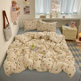 Yeknu 100% Cotton Bedding Set Cartoon Cute Animals Duvet Cover Set Bed Linen Flat Sheets Set 2 Pillowcases Single Double Queen Size