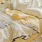 Yeknu  Kapok wrinkled double-layer yarn ruffle leaf edge summer quilt four-piece set washing machine washing air conditioner quilt