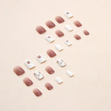 Yeknu  24 PCs Short French Gradient Simple Floral Nails with 1 Jelly Glue and 1 Nail File