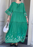 Yeknu  Summer A-Line Long Dress Women Embroidery Fashion Ruffle Pleated Patchwork Loose Ladies Dresses Korean Style Woman Dress