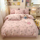 Yeknu 100% Cotton 4-Piece Duvet Cover Set (1 Duvet Cover 2 Pillowcases 1 sheet), Minimalist Cartoon Design, Ultra-Soft Bedding Set