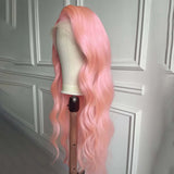 Yeknu  Light Pink Wig Long Wavy Synthetic Lace Front Wig Glueless Natural Body Wave Pink Colored Hair Lace Frontal Wigs for Women Party