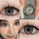 Yeknu  1 Pair Myopia Eye Color Lens with Diopters Black Lenses Natural Gray Color Contact Lenses Big Eye Fashion Eye Lenses