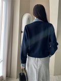 Yeknu  Knitted Autumn Cardigan Women Denim Patchwork Fashion Ladies Cardigans Korean Style Loose Casual Woman Sweater Coats
