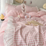 Yeknu Korean Princess Style Lattice Double Layer Lace Bedding