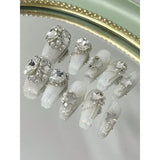 Yeknu  10Sheet Pack Handmade Fake Nails Press-On Long Nails Pipe Nails Coffin Nails Detachable Reusable Suitable for Parties and Festiv