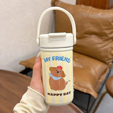 Yeknu  380ml/550ml Cartoon Double Stainless Steel Thermal Flask With Straw Portable Cute Kids Student Thermal Bottle Travel Tumbler