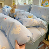 Yeknu Ins Bedding Set Purple Love Stripe Double Layer Yarn Four Piece Dormitory Girl Heart Bed Sheet And Quilt Set Washed Cotton