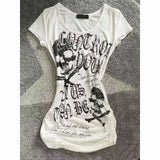 Punk Vintage 2000s Streetwear T shirts Women Clothes Gothic Slim Skulls Print Femme Tshirt Short sleeve Kpop Aesthetic Crop Tops