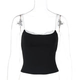 Yeknu  Chic Lace Edge Cropped Sling Tops Women Sexy Sleeveless Off-shoulder Backless Slim Short Blouse Lady Vacation Street Top