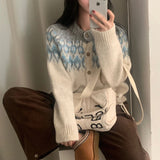 Yeknu  Knitted Autumn Cardigan Women Floral Print Fashion Casual Ladies Cropped Cardigans Korean Style Loose Woman Sweater Coats