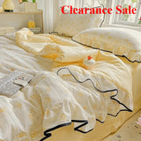 Yeknu  New Kapok wrinkled double-layer yarn ruffle leaf edge summer quilt four-piece set washing machine washing air conditioner quilt