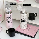 Yeknu  500ml Fashion Cartoon Stainless Steel 316 Vacuum Flask With Straw Portable Girl Student Thermos Mug Travel Tumbler