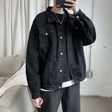 Yeknu Black Denim Short Jacket Men Turn Down Collar Bomber Jacket Jeans Coats Casual Pockets Overalls Streetwear Man Clothing Outwear