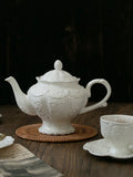 Yeknu  European Style Ceramic Tea Set with Relief  Flower Court Theme Red Tea Cup And Coffee Cup Plate for Afternoon Tea
