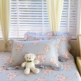 Yeknu 100% Cotton 2pcs Flower Prints Ruffles Pillowcases 48x74cm Sizes Cushion Cover for Bed Floral Style Adults Kids Pillowslip 베개커버