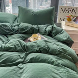 Yeknu  Washed Cotton Bedding Set,Bed Sheet Set, Linen Feel, Super Soft, Comfortable, 4-Piece Duvet Cover Set, Durable and Easy Care