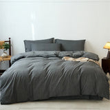 Yeknu  Premium 100% Washed Cotton Yarn-Dyed 4-Piece Duvet Set (1 Duvet Cover + 2 Pillowcases + 1 sheet), Ultra-Soft Bedding Set