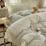 Yeknu  Class A French style printing lace four-piece set, simple small fresh bedding three-piece set
