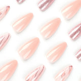 Yeknu  24 PCs Long Pieces of French Glitter Nails with 1 Piece of Jelly Glue and 1 Nail File