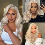 Yeknu  Long Wavy Platinum Blonde Wig Synthetic Loose Body Wave Free Part Natural Curly Colored 13X4 Lace Front Wigs for Women Daily