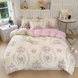 Yeknu  Printing Floral Bedding Set Soft Ins Single Double Queen Size Duvet Cover Flat Sheet Pillowcase Girls Home Totel Bed Linens