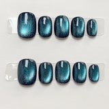 Yeknu 10Pcs Handmade Press on Nails Full Cover Cute Cat Eye Glitter Design Short Ballerina False Nails Wearable Manicure Nail Tips Art