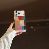 Yeknu  Retro Glacier Texture Blue Brown Square Contrast Shiny Surface Dazzling Cover Phone Case for iPhone 14 15 16 17 Pro Max 13 17air