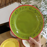 Yeknu Korean Retro French Letter Ceramic Disc Graffiti Dessert Breakfast Pasta Creative Kitchen Supplies Food Photography Plate